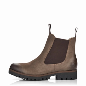 Rieker Women's 70 Chelsea Side Zip Suede Boot in Mud Brown Anti Slip Feature