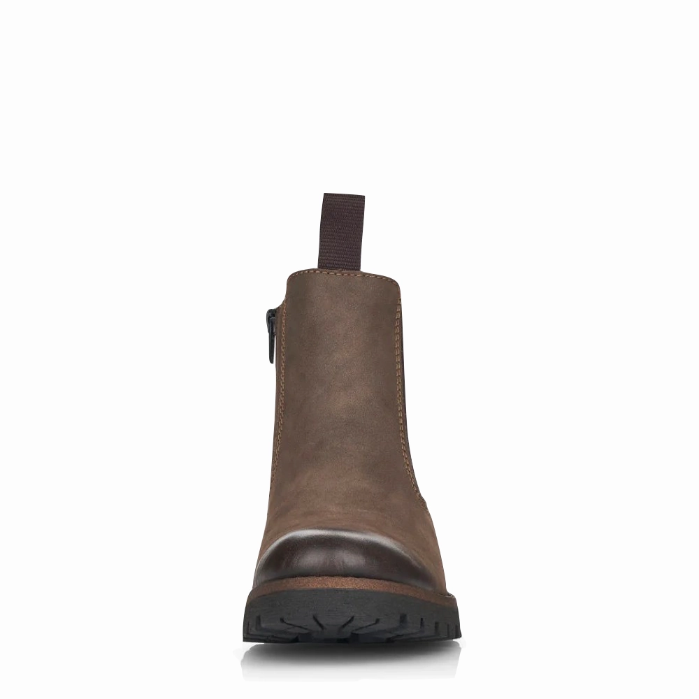 Lake Jog Simple Motion Rieker Women's 70 Chelsea Side Zip Suede Boot in Mud Brown