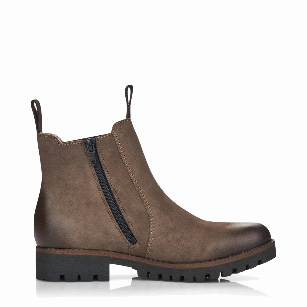 Abrasion Resistant Edging Rieker Women's 70 Chelsea Side Zip Suede Boot in Mud Brown
