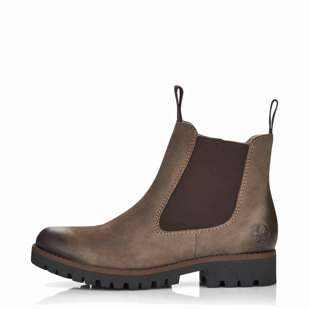 Rieker Women's 70 Chelsea Side Zip Suede Boot in Mud Brown Anti Slip Feature