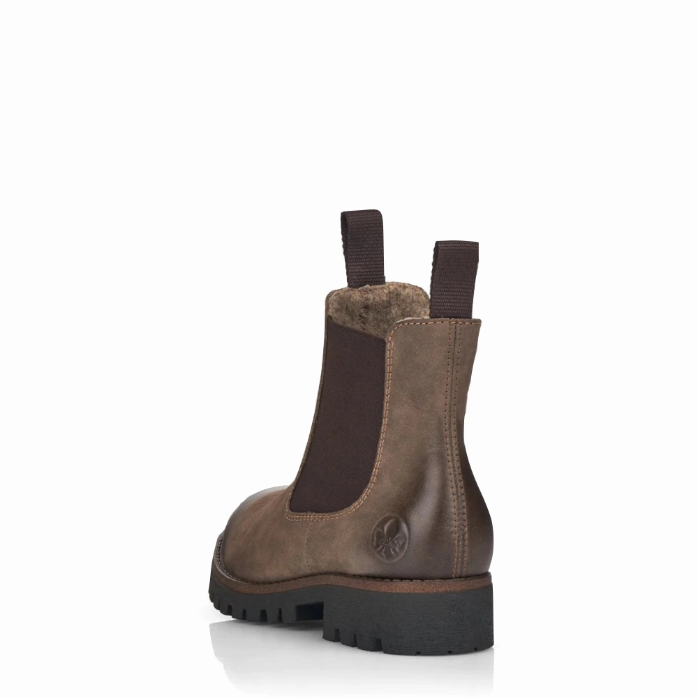 Rieker Women's 70 Chelsea Side Zip Suede Boot in Mud Brown Cushion Touch