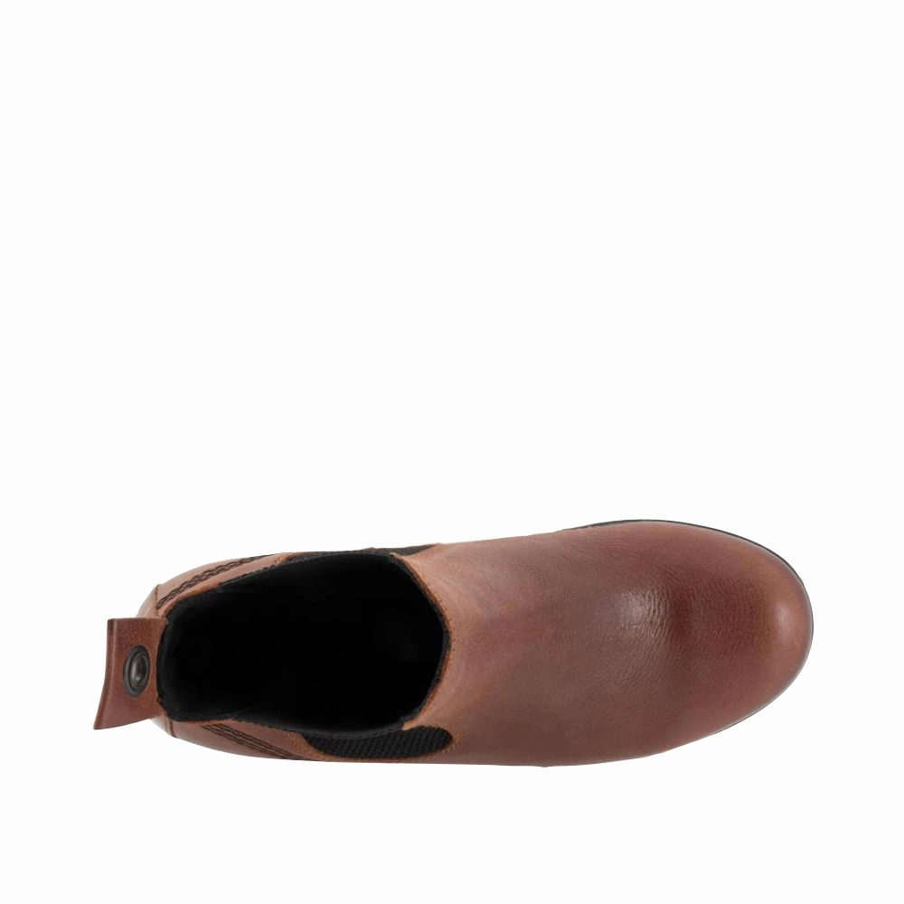 Bueno Women's Florida Leather Pull On Heeled Chelsea Boot in Rust Anti Skid Stylish Minimal