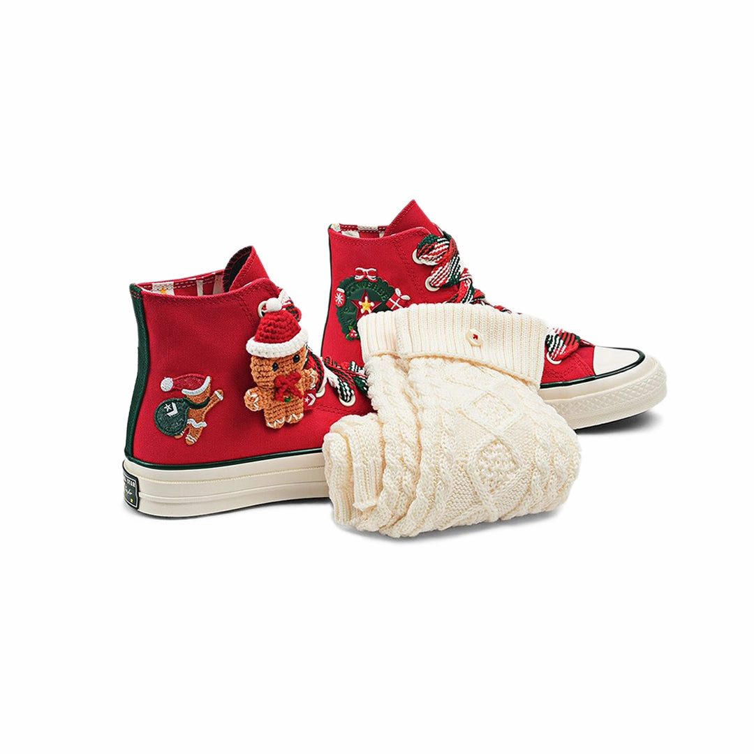Tunnel Walk Timeless Footwear Converse -  Unisex Chuck 70 X-Mas Gingerbread & Knit Sock High Top Shoes (A12454C)