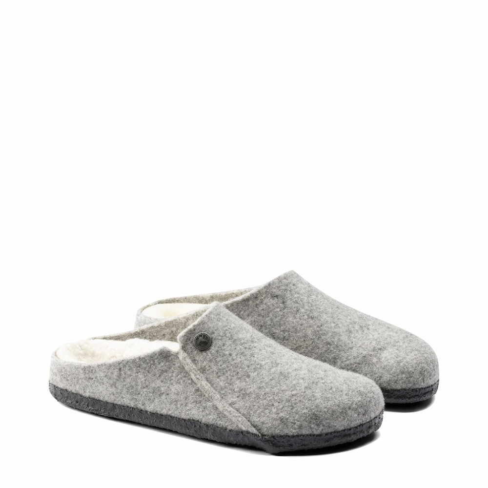 Birkenstock Women's Zermatt Shearling Slip On Clog Slipper in Light Grey Stand Long