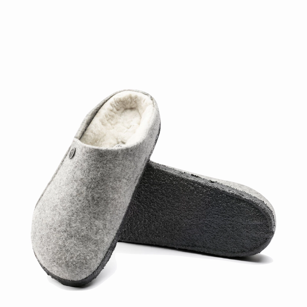 Birkenstock Women's Zermatt Shearling Slip On Clog Slipper in Light Grey Multi Use Cush Feel