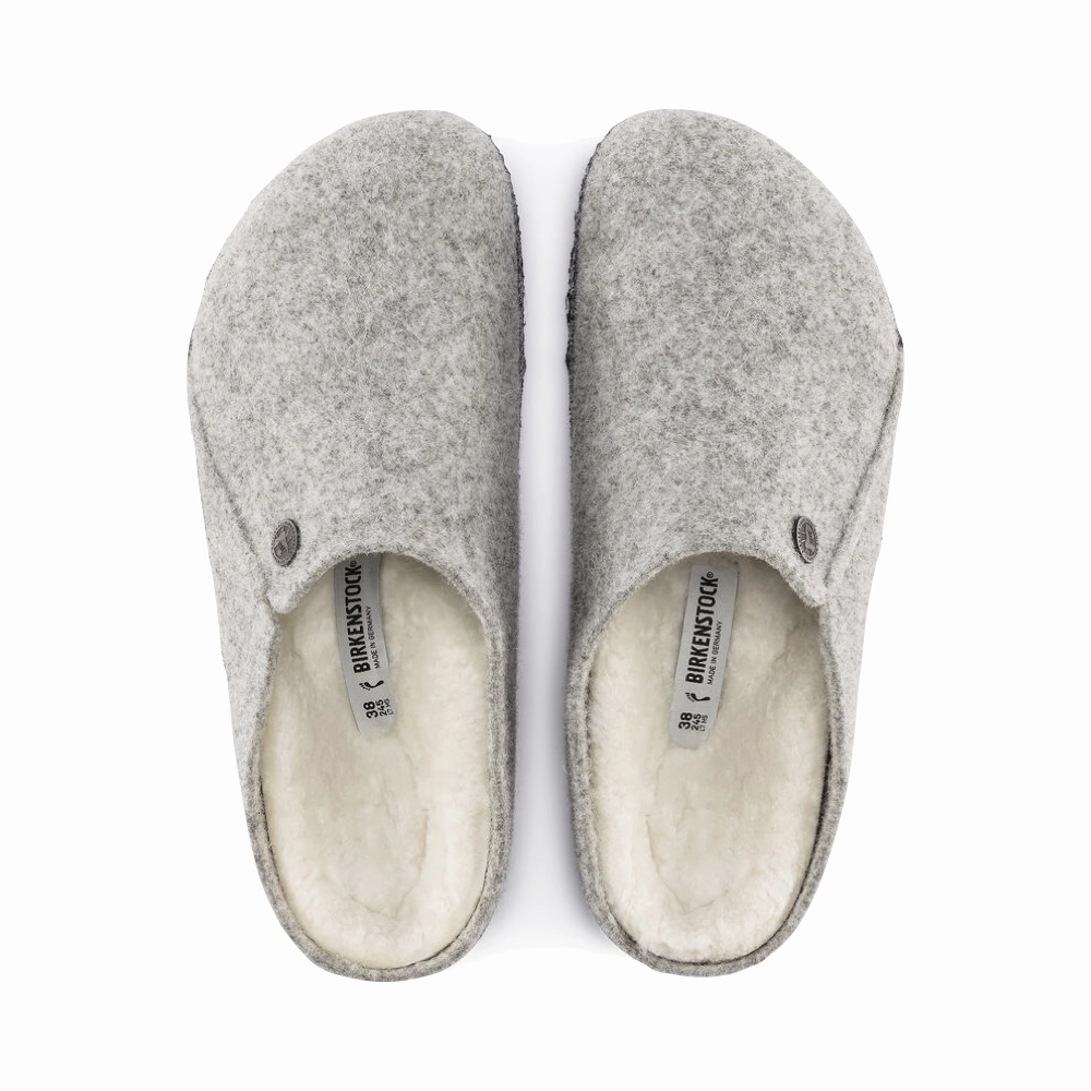 Birkenstock Women's Zermatt Shearling Slip On Clog Slipper in Light Grey Coach Hike Cool Walk