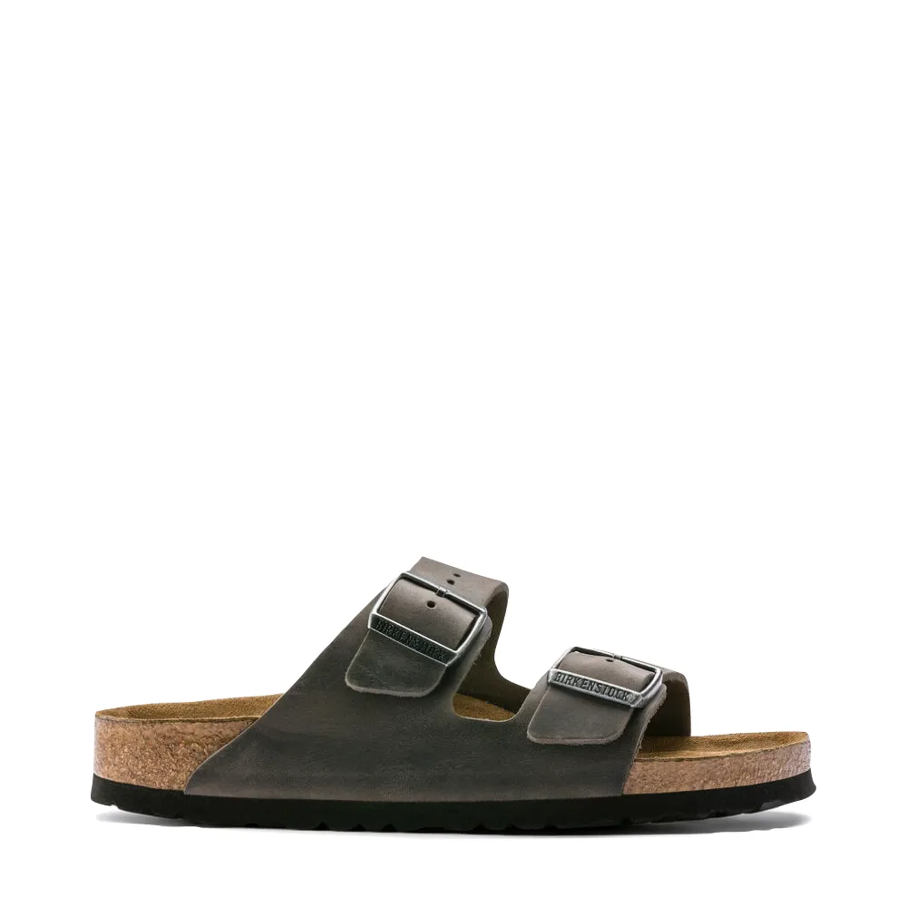 Birkenstock Arizona Oiled Leather Soft Regular Footbed Sandal in Iron Grey Fast Motion Easy matching
