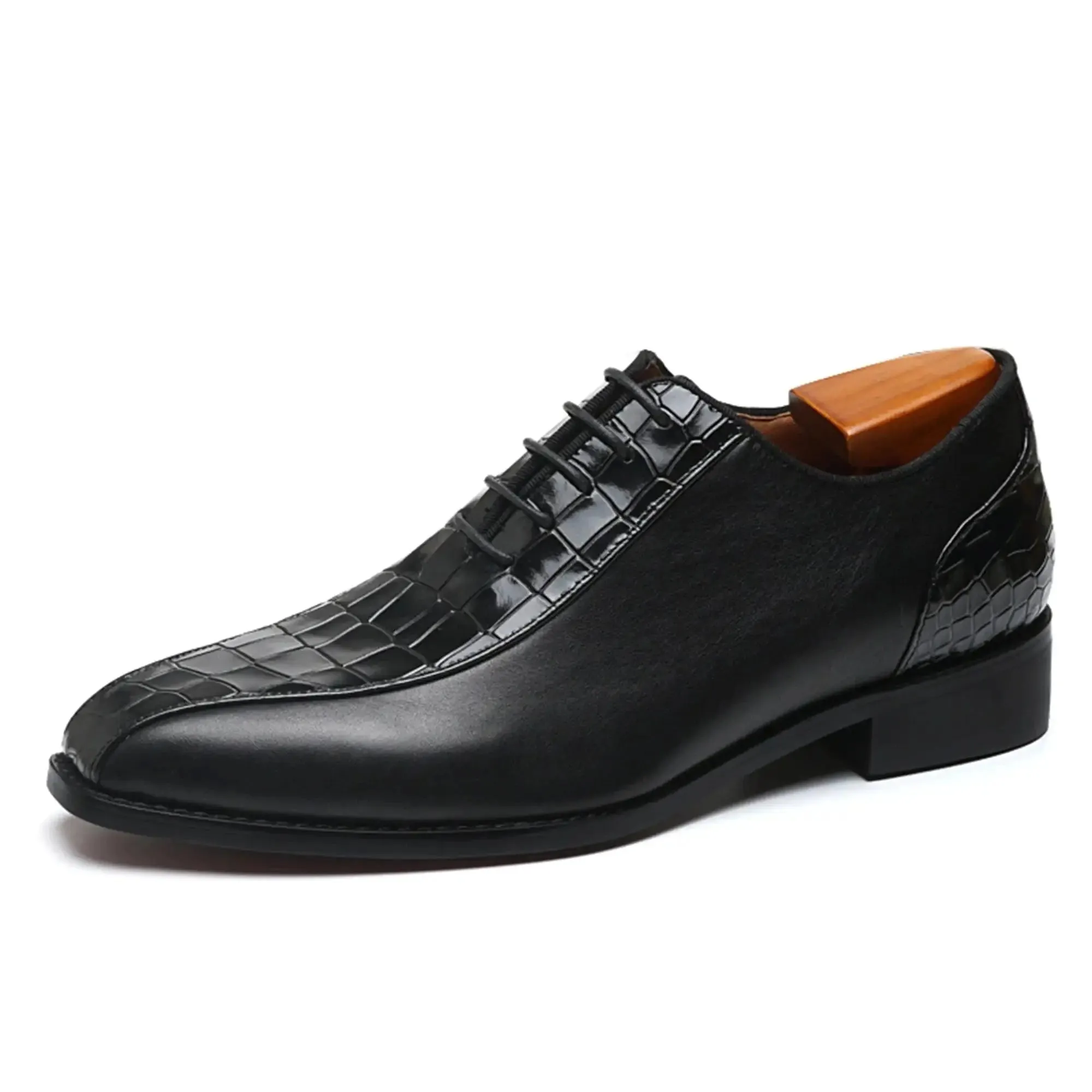 The Luxxor - Red bottom sole leather oxford dress shoes with half alligator print Staff Style