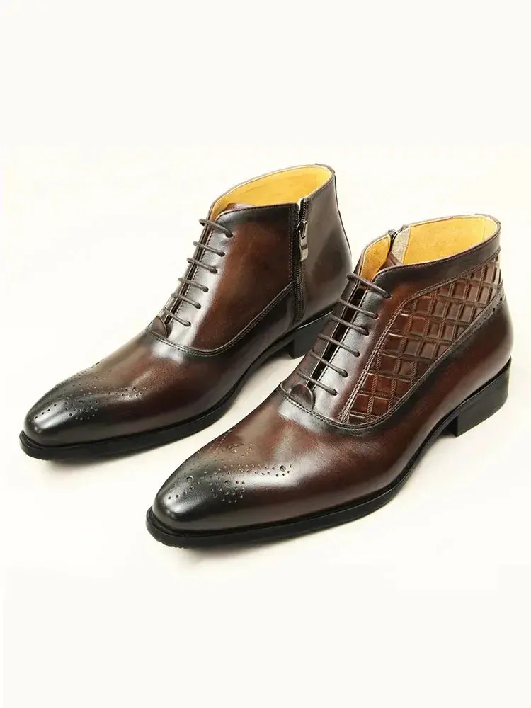 The chiaro 4 -  Men's Two tone alligator print and plain leather boots (zipper) Leather Lining Patent Finish