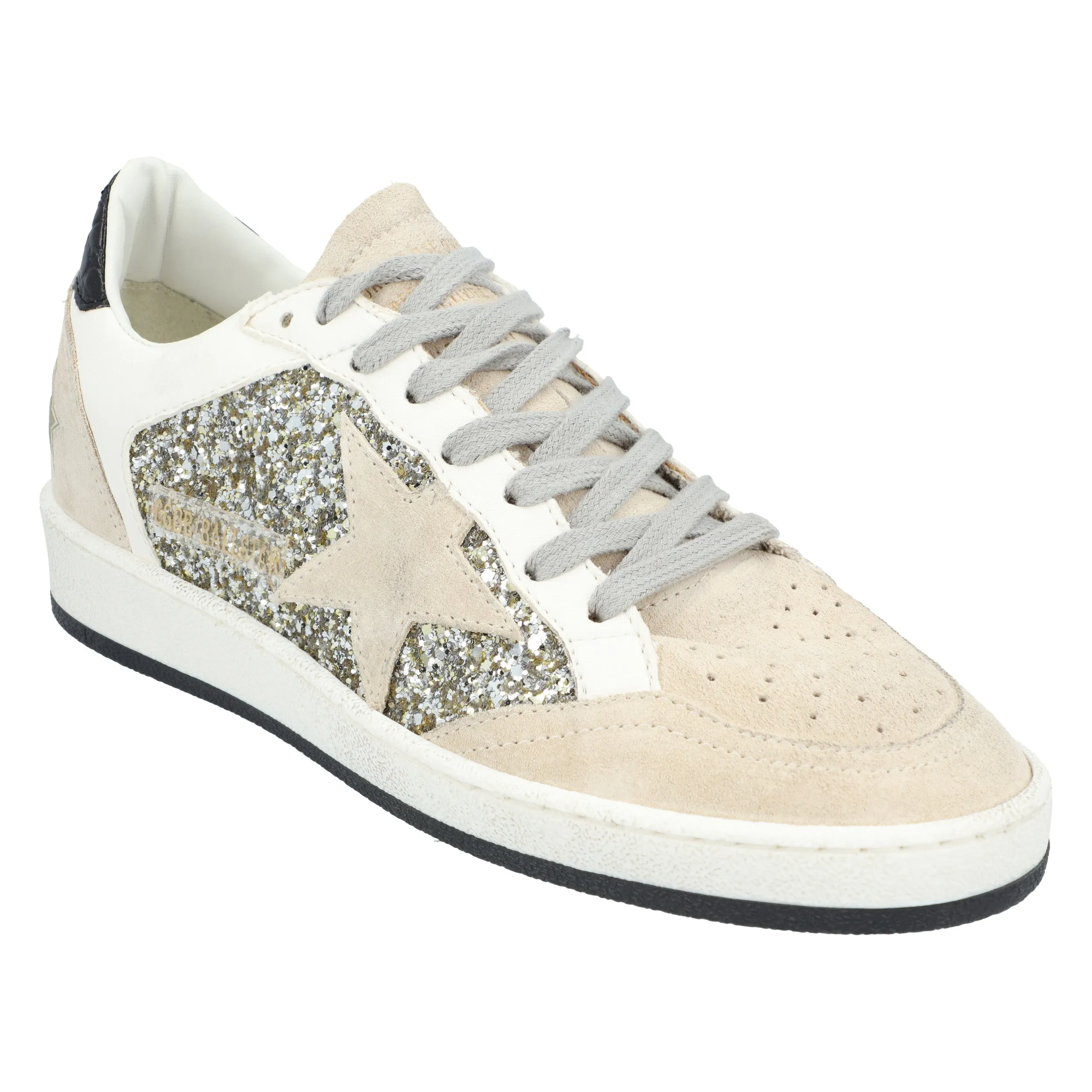Morning Rush Ventilated Footbed Golden Goose "BALL STAR BEIGE WHITE GLITTER"