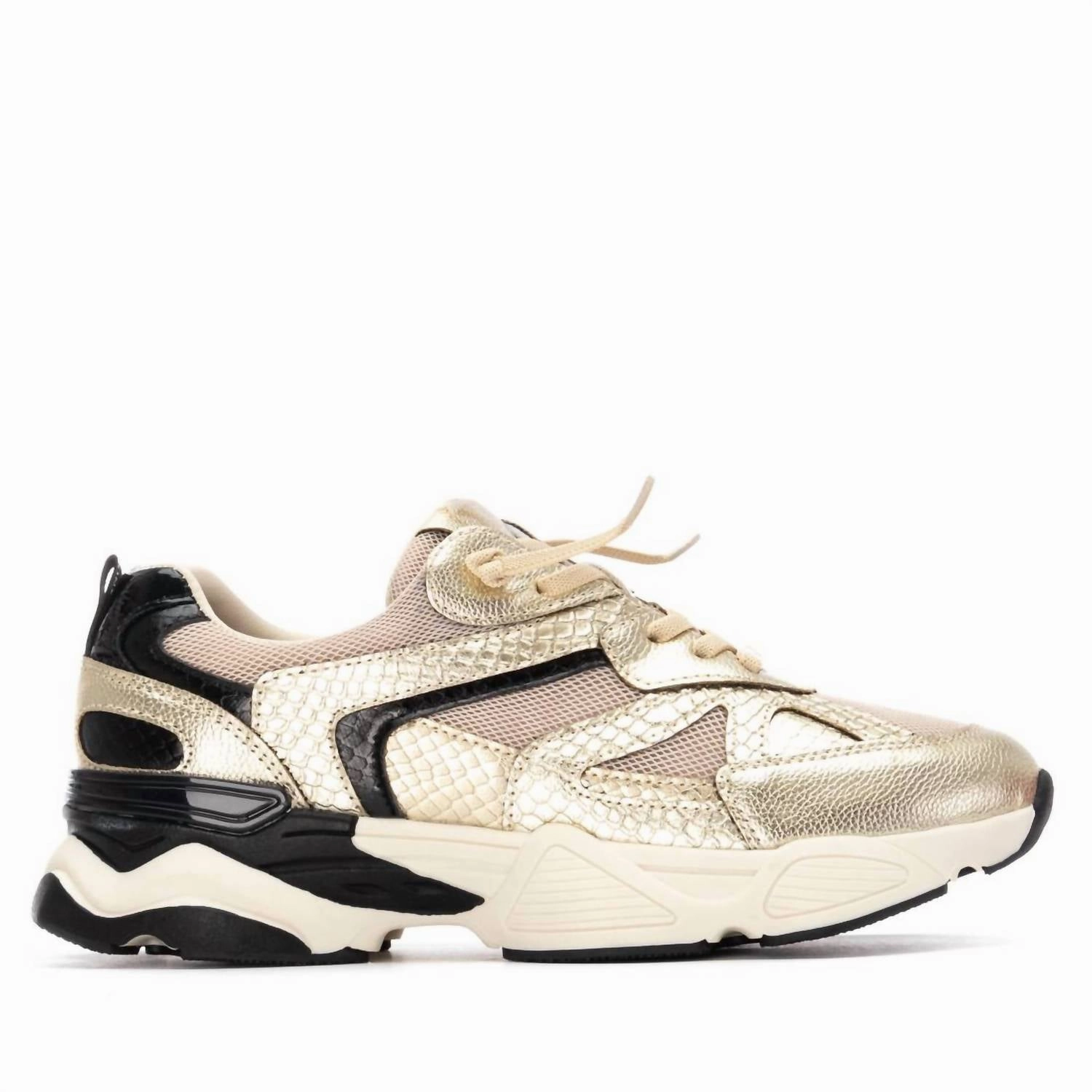 Removable Footbed System Flexible Performance Women's 144653 Round Toe Sneakers In Gold