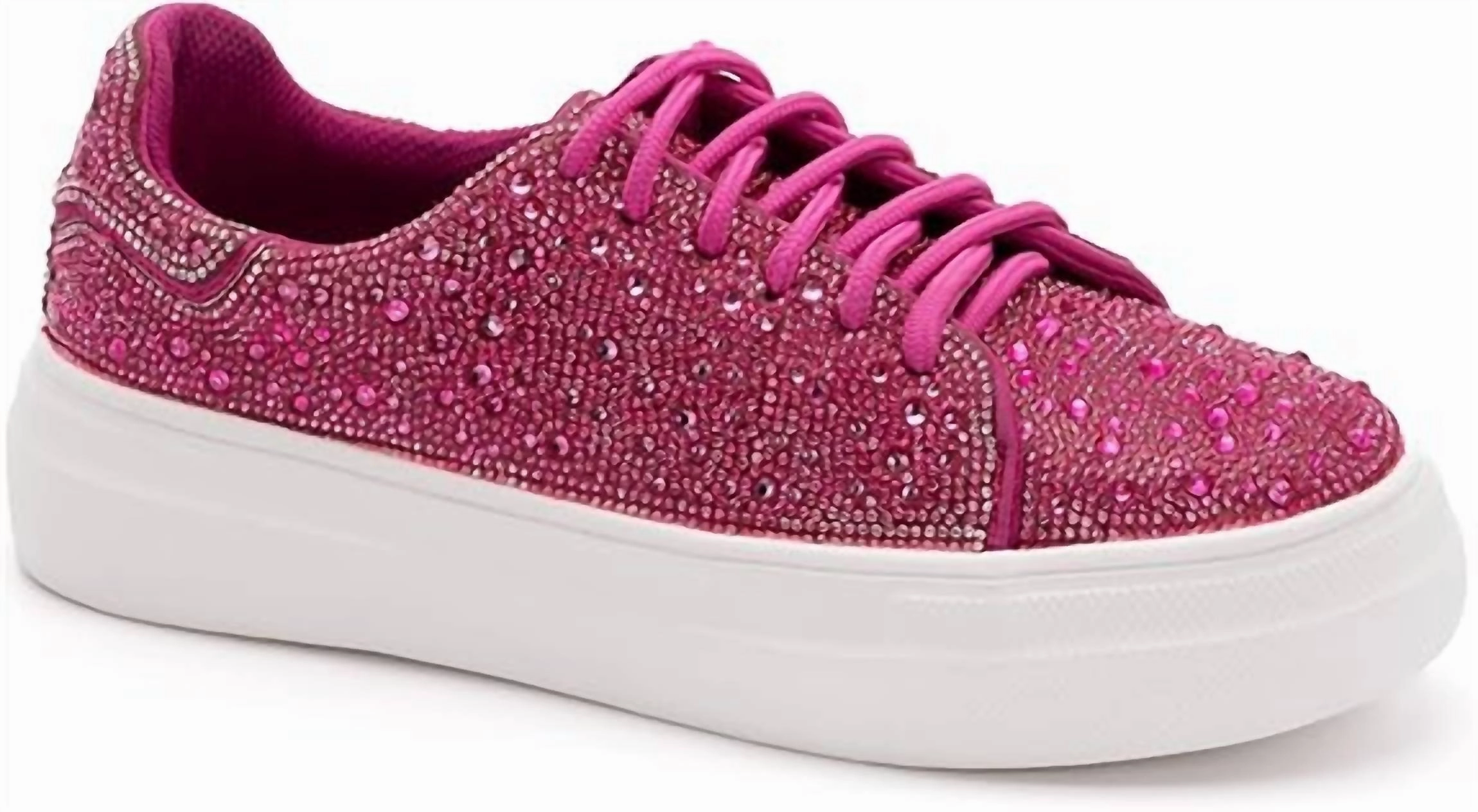 Women's Bedazzle Rhinestones Sneakers In Fuchsia Contoured Fit