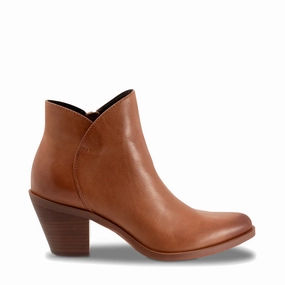 Metal Pop Dog Jog EOS Footwear Women's Ellie Heeled Leather Side Zip Boot in Brandy