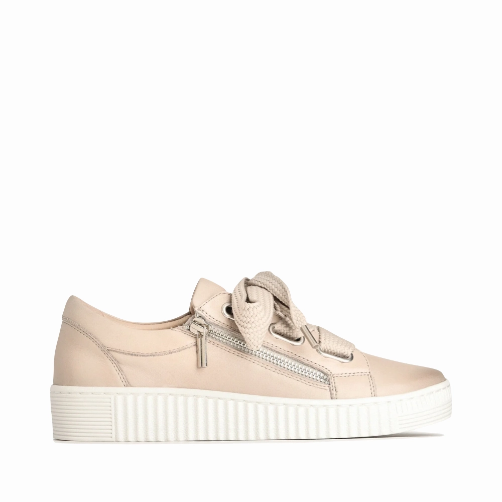 Snack Run EOS Footwear Women's Jovi Leather Tie Sneaker in Stone