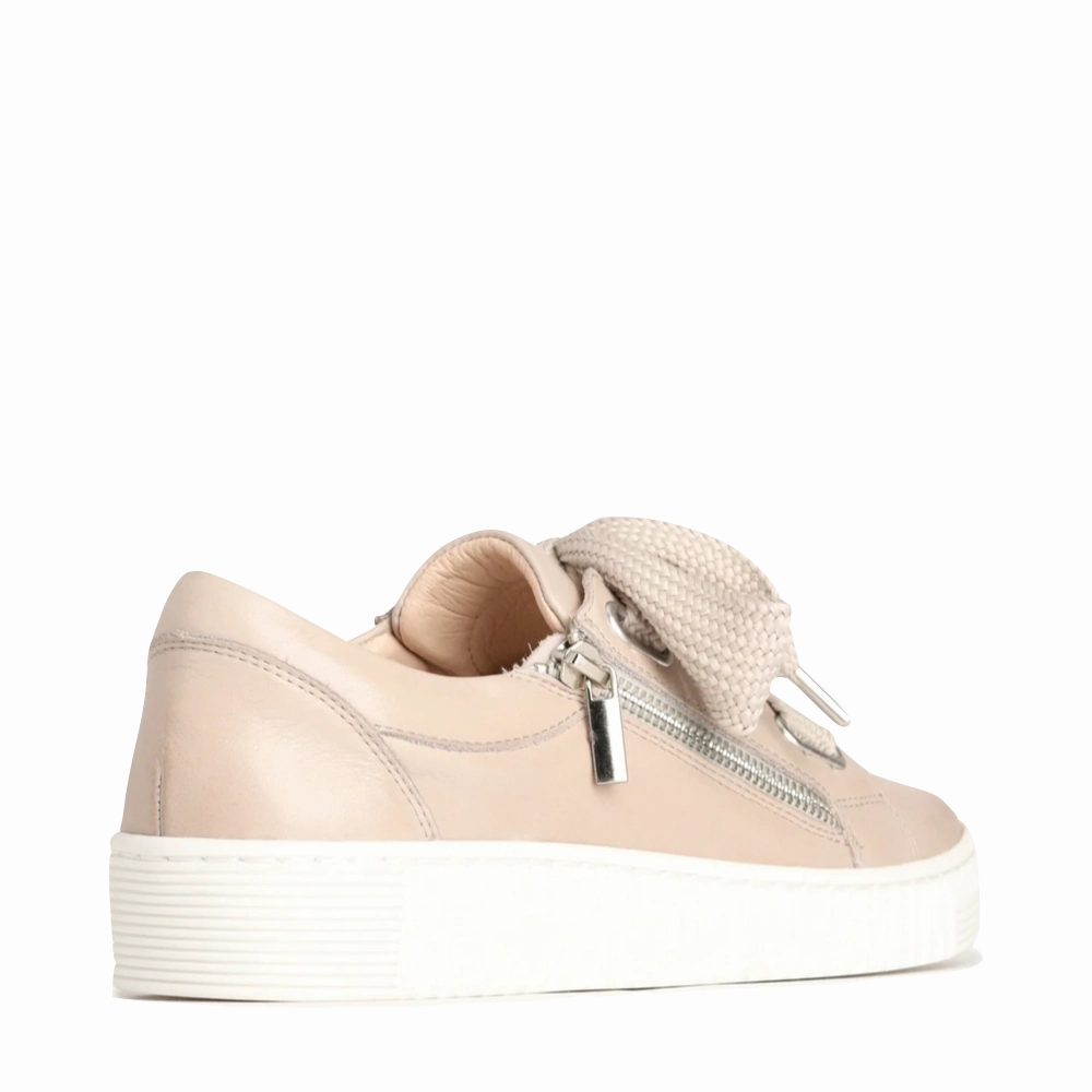 EOS Footwear Women's Jovi Leather Tie Sneaker in Stone Basic Wear