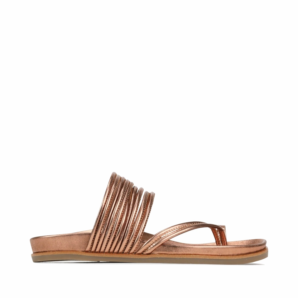EOS Women's Carmella Toe Loop Sandal in Copper Criss Cross Straps Pressure Relief Grid Design