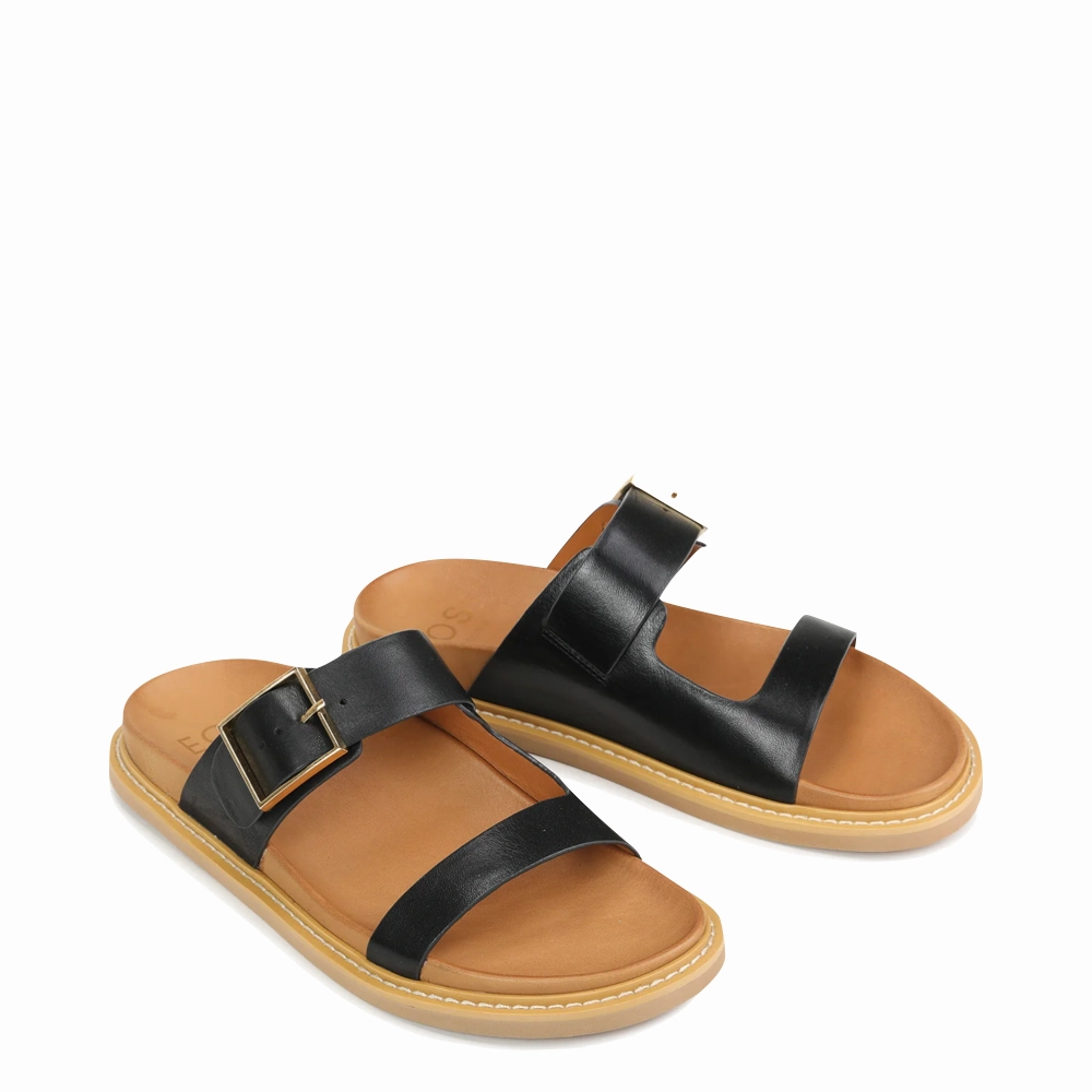 EOS Women's Dedra Leather Slide Sandal in Black Gym Style