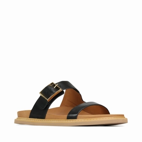 EOS Women's Dedra Leather Slide Sandal in Black Simple Motion Comfortable Forefoot