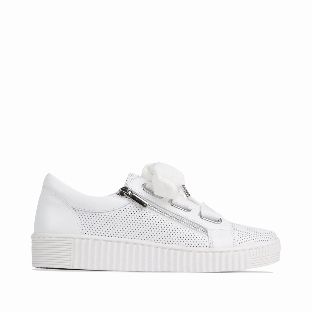EOS Women's Jovi Luxe Perf Leather Tie Sneaker in White Lightweight Feel