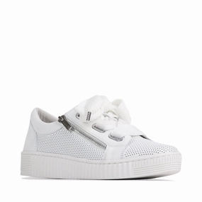 EOS Women's Jovi Luxe Perf Leather Tie Sneaker in White Comfort Straps Inner Softness