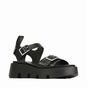 EOS Women's Kaira Leather Platform Sandals in Black Street Wear
