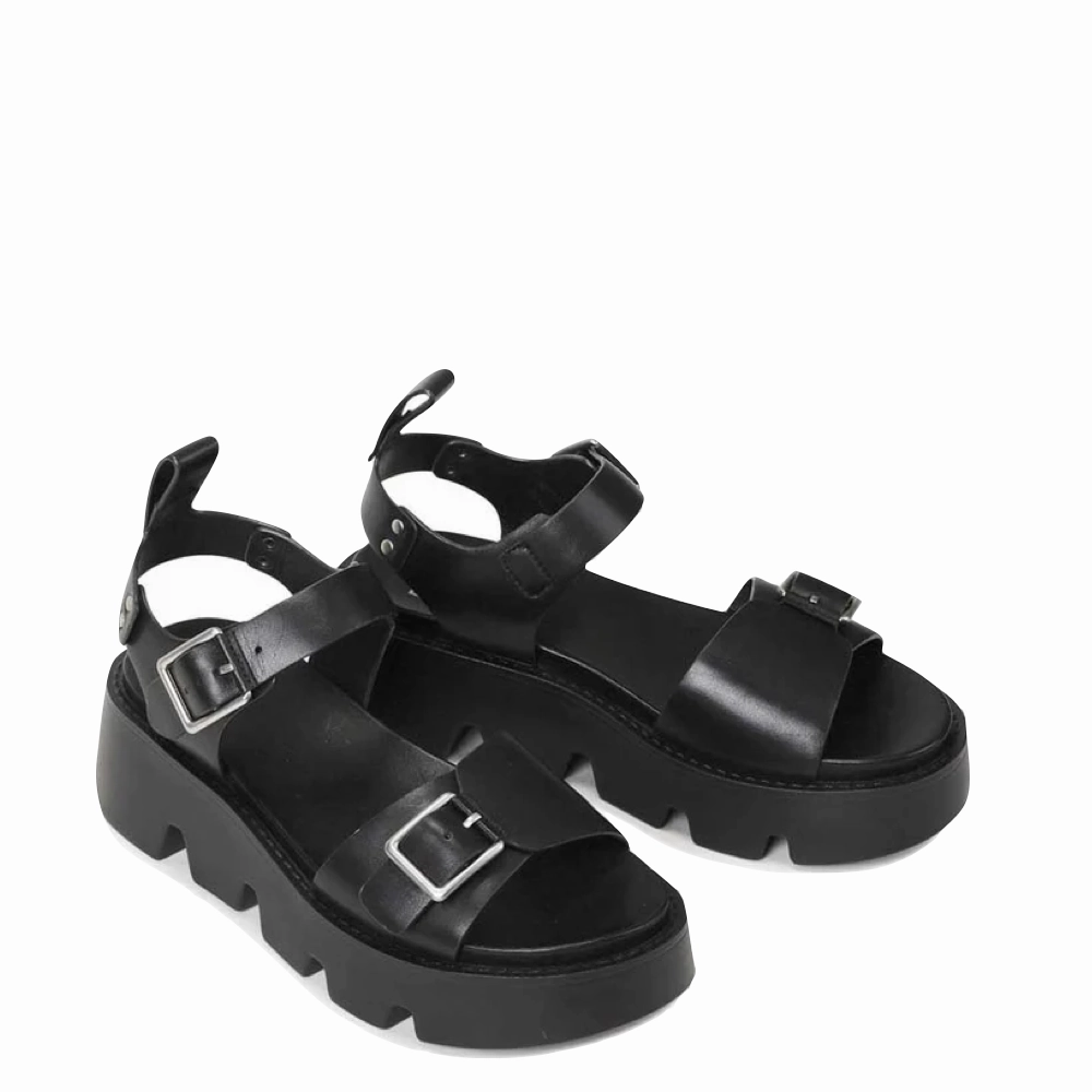 hypoallergenic EOS Women's Kaira Leather Platform Sandals in Black