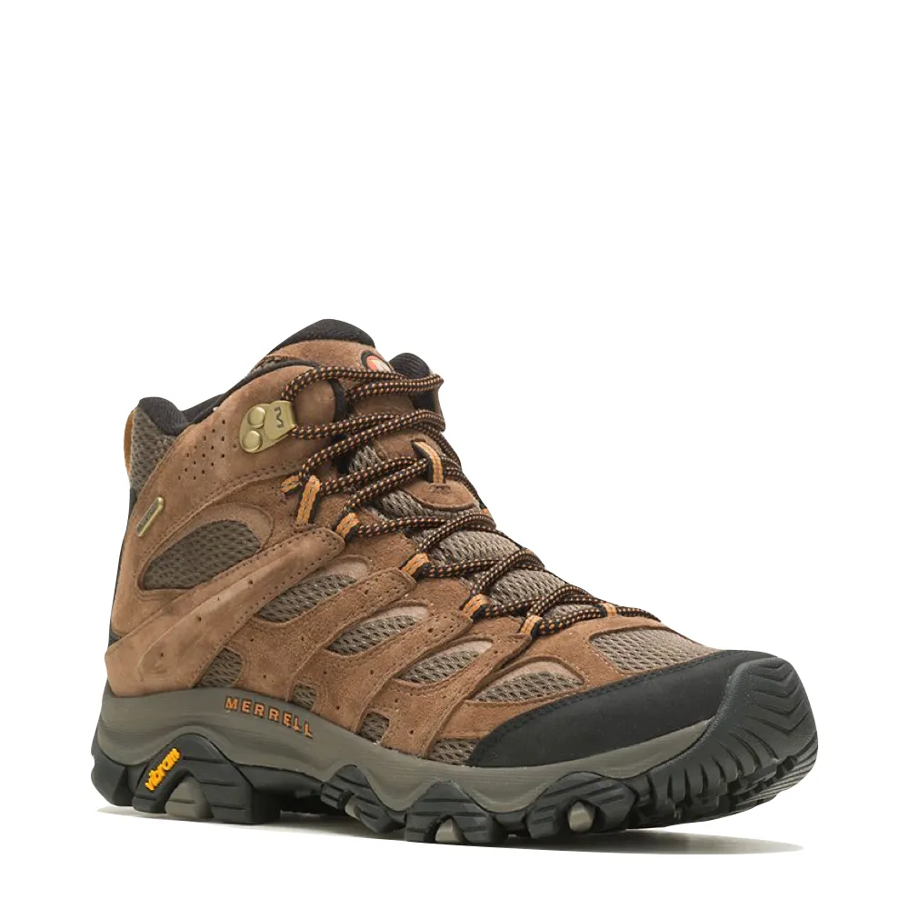 Merrell Men's Moab 3 Mid Waterproof Hiking Boots in Earth Brown Petite Fit Lightweight