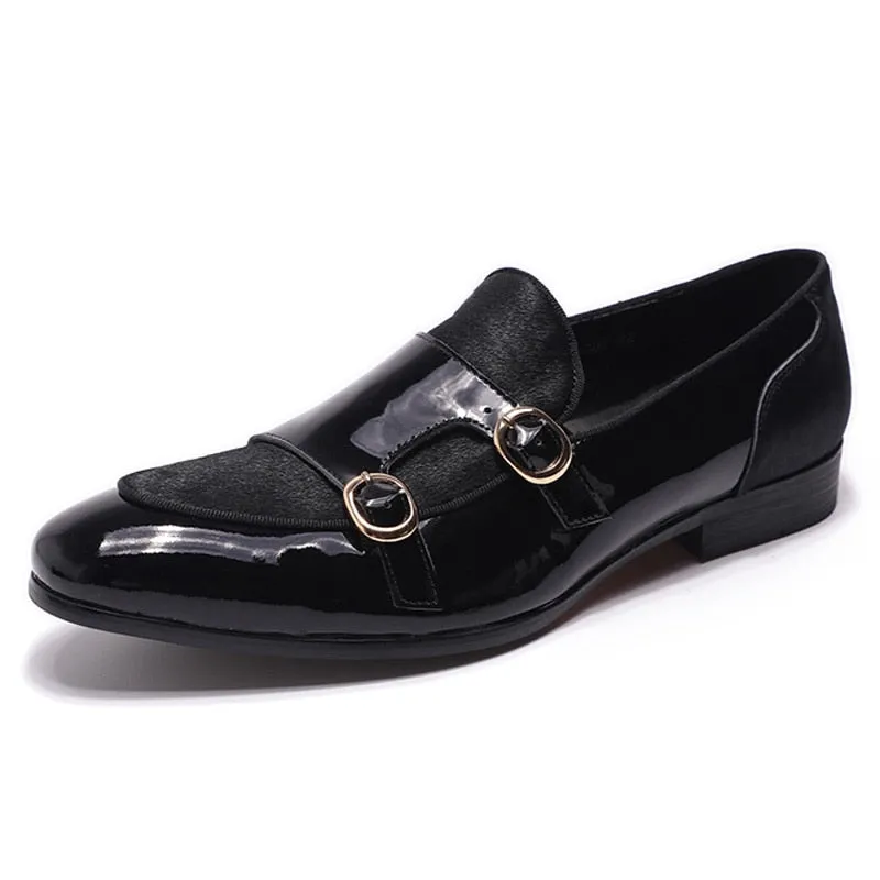 Il Doppione - Red bottom sole Double Monk-strap Patent Leather Loafers Modern Footwear Path Firm