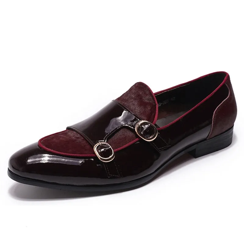 Wide Steps Il Doppione - Red bottom sole Double Monk-strap Patent Leather Loafers