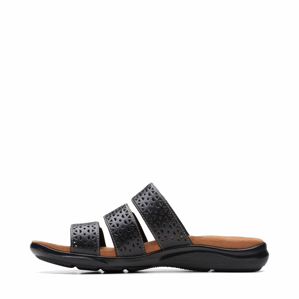 Clarks Women's Kitly Walk Slide Sandal in Black Easy Movement