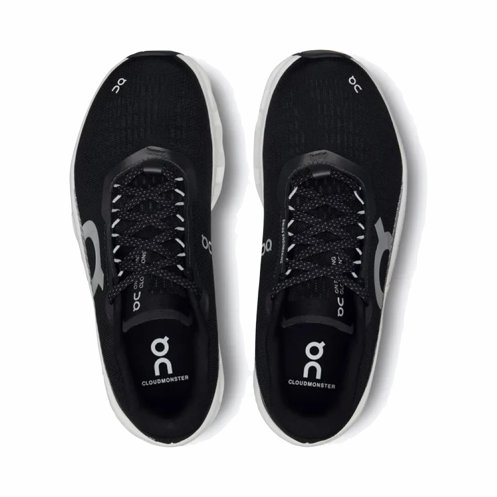 On Women's Cloudmonster 2 Sneaker in Black/Frost Lightweight Mesh
