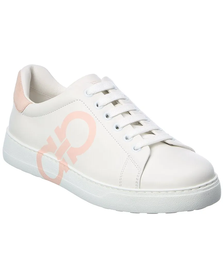 Curved Heel Construction Ferragamo Number Leather Sneaker