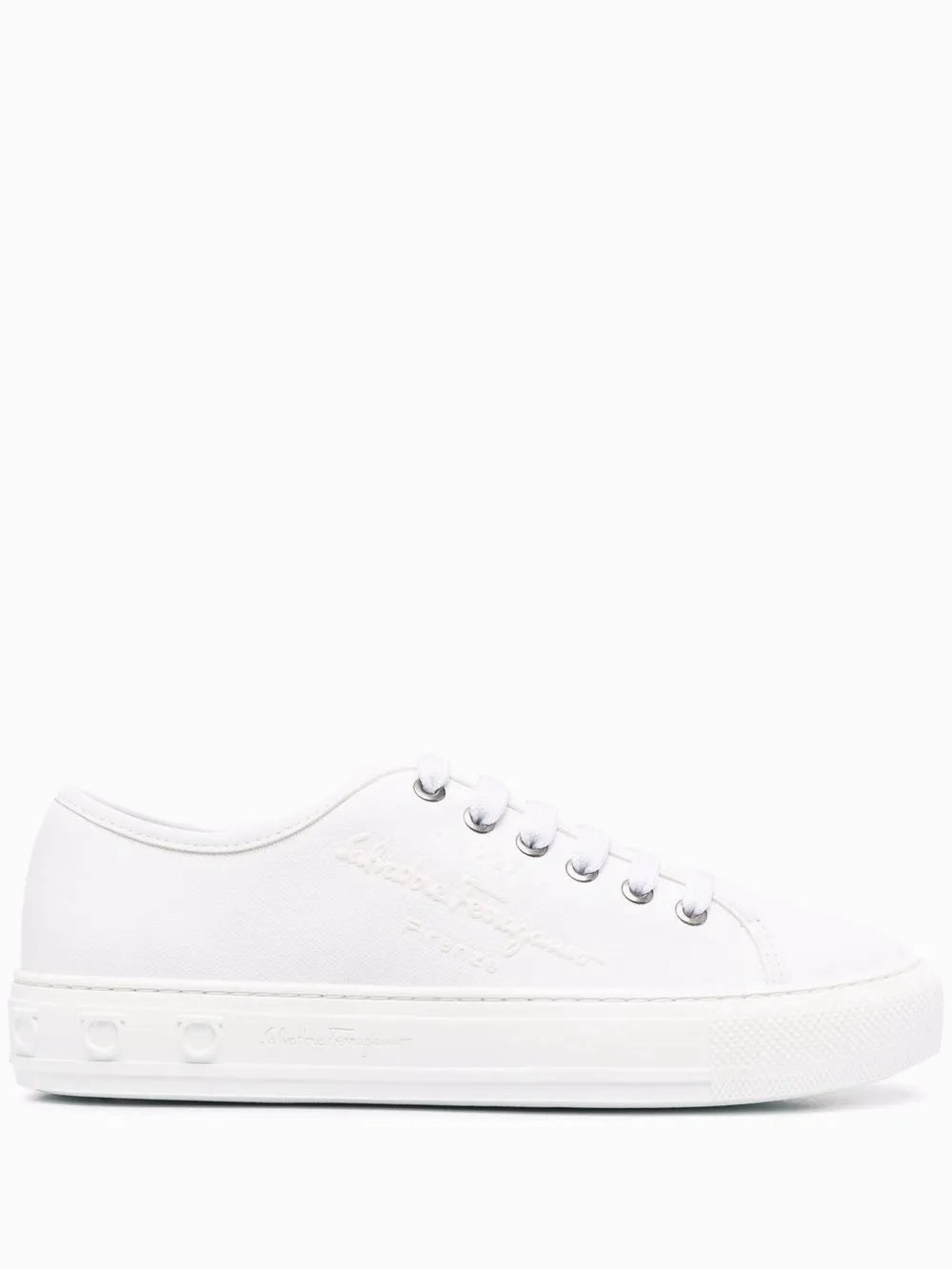 Classy Touch Neutral Arch Ferragamo Embossed-Logo Low-Top Sneakers