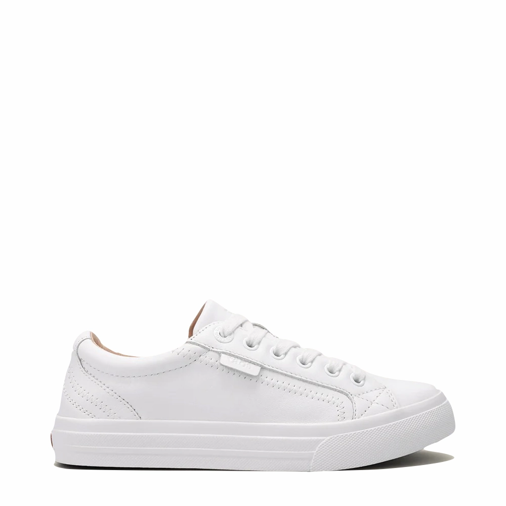 Taos Women's Plim Soul Lux Leather Sneaker in White Flat Comfort Lightweight Upper