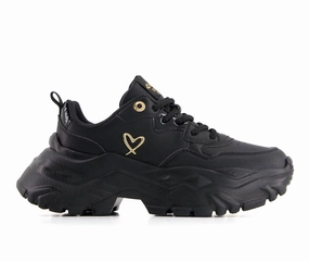 Women's Chunky Sneakers In Black Reinforced Stitching Reinforced Eyelets