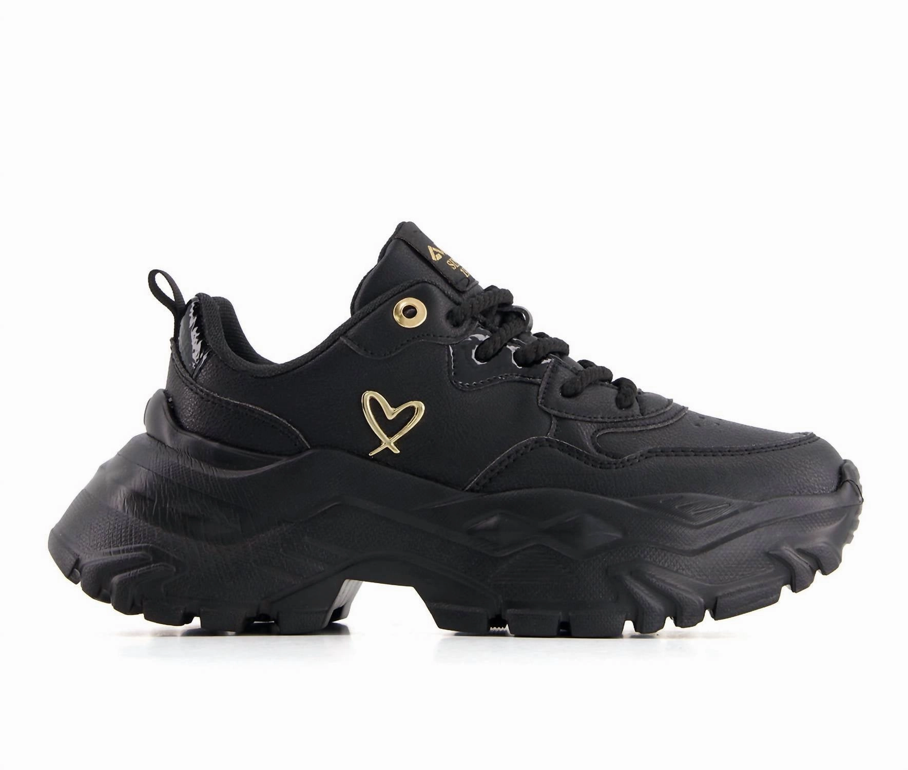 Women's Chunky Sneakers In Black Reinforced Stitching Reinforced Eyelets