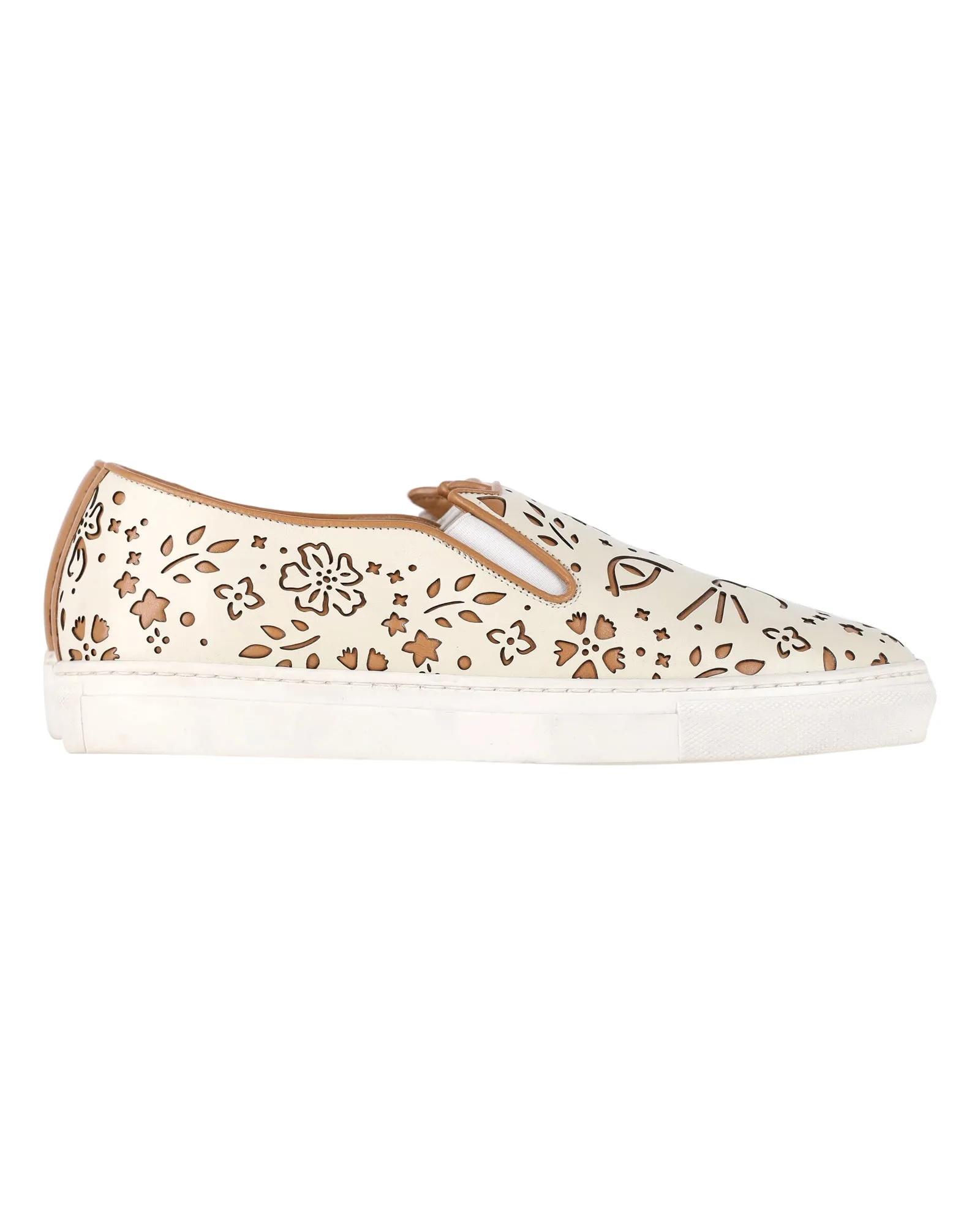 Road Performance Impact Zone Charlotte Olympia Cool Cats Laser-cut Slip-On Sneakers in Cream Leather