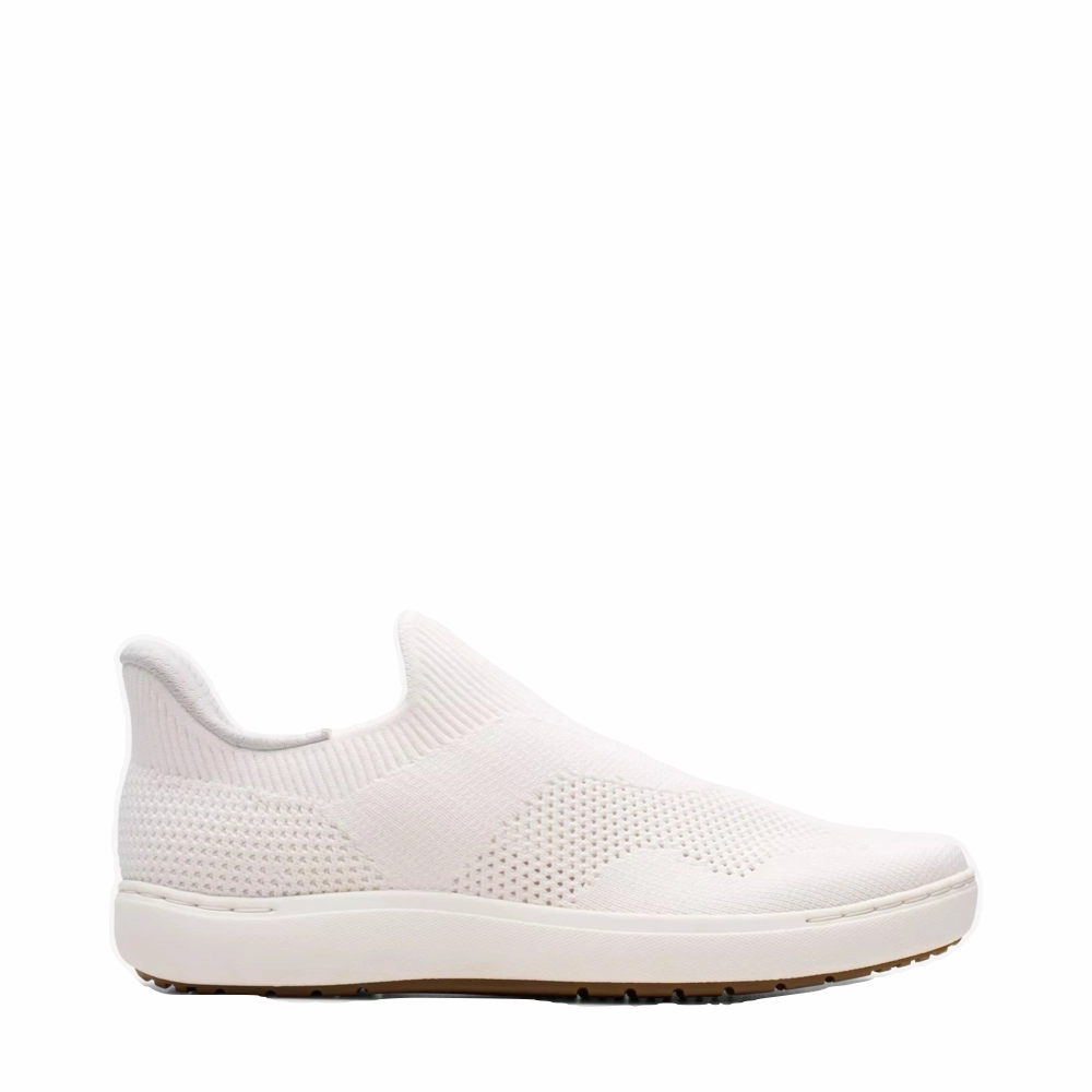 Clarks Women's Nalle Step Knit Slip On in White City Jog Wrinkle Resistant