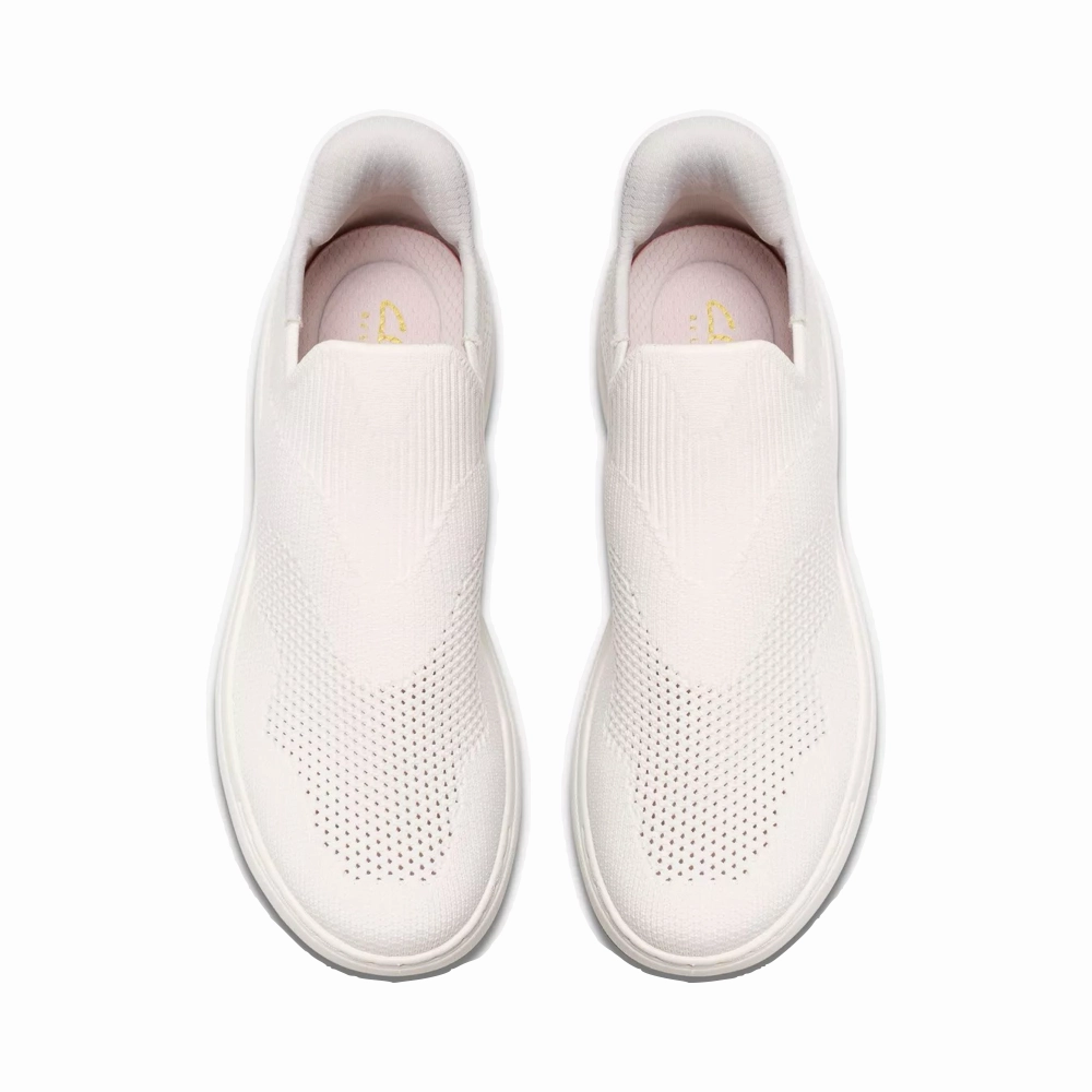 Flat footbed Clarks Women's Nalle Step Knit Slip On in White