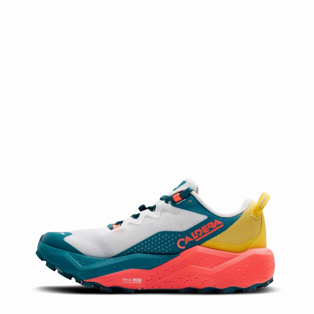 Brooks Women's Caldera 8 Sneaker in Bit of Blue/Quince/Flame Current Step