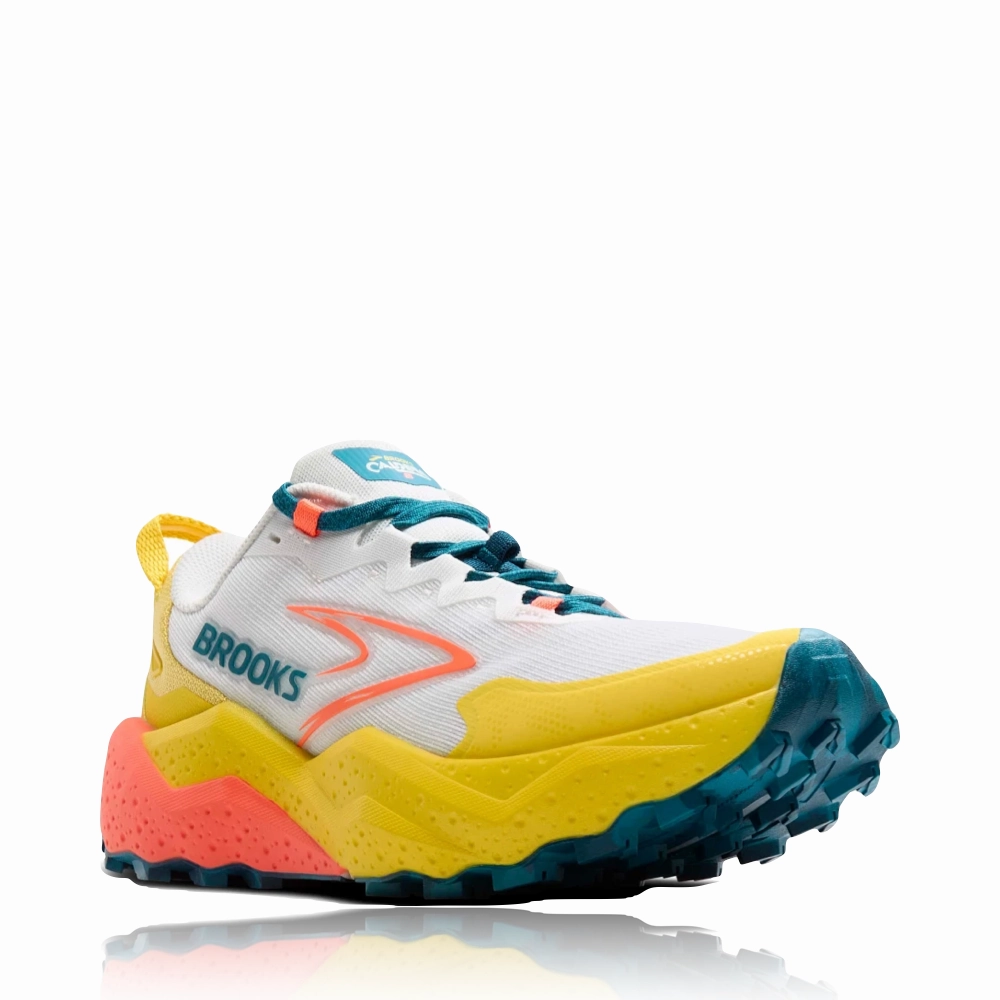 Easy   To   Clean Brooks Women's Caldera 8 Sneaker in Bit of Blue/Quince/Flame