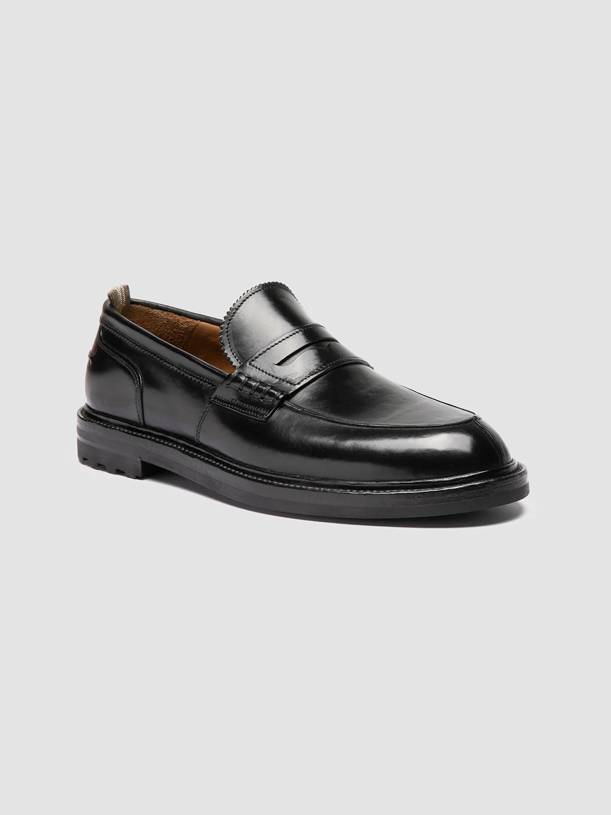 SAX FLEXI 001 - Black Leather Penny Loafers Grass Path Arch Hug