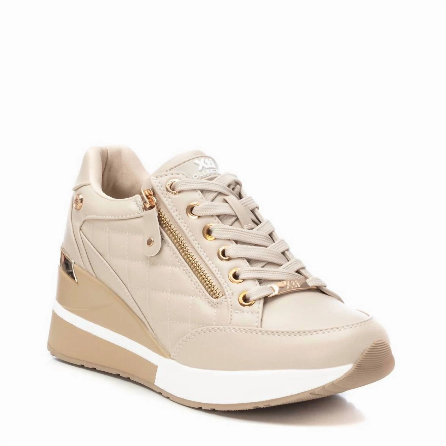 Women's Wedge Sneakers In Beige Elasticated Bouncy midsole