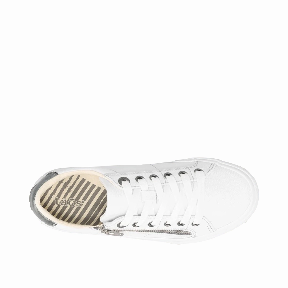 Taos Women's Z Soul Side Zip Canvas Lace Sneaker in White/Pewter Foam Texture
