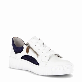 Anatomical Toe Box Gabor Women's Double Zip Tie Sneaker in Weiss/Marine/Lion White/Navy/Tan