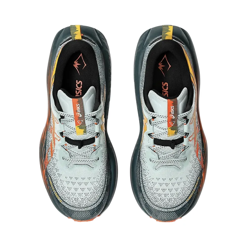 Sunset Walk Travel Essential Asics Men's Trabuco 4 Sneaker in Cold Moss/Nova Orange