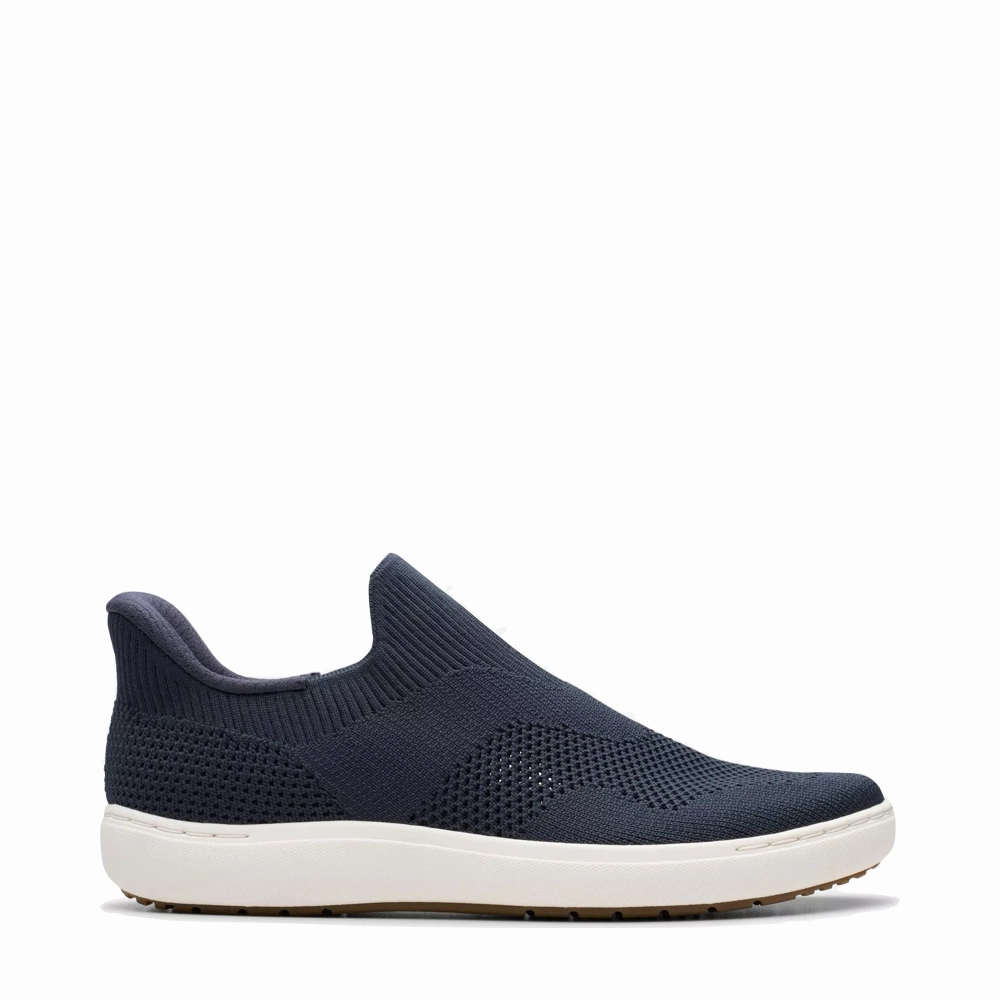 Clarks Women's Nalle Step Knit Slip On in Navy City Life Clean Line