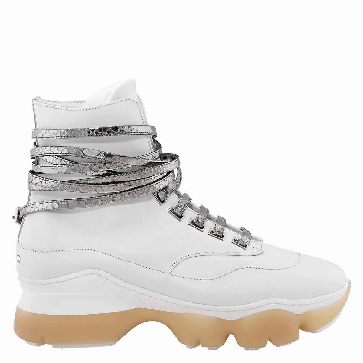 Giannico Kylie White Calf Python Detail Sneakers Tensile Heel Pull Tab