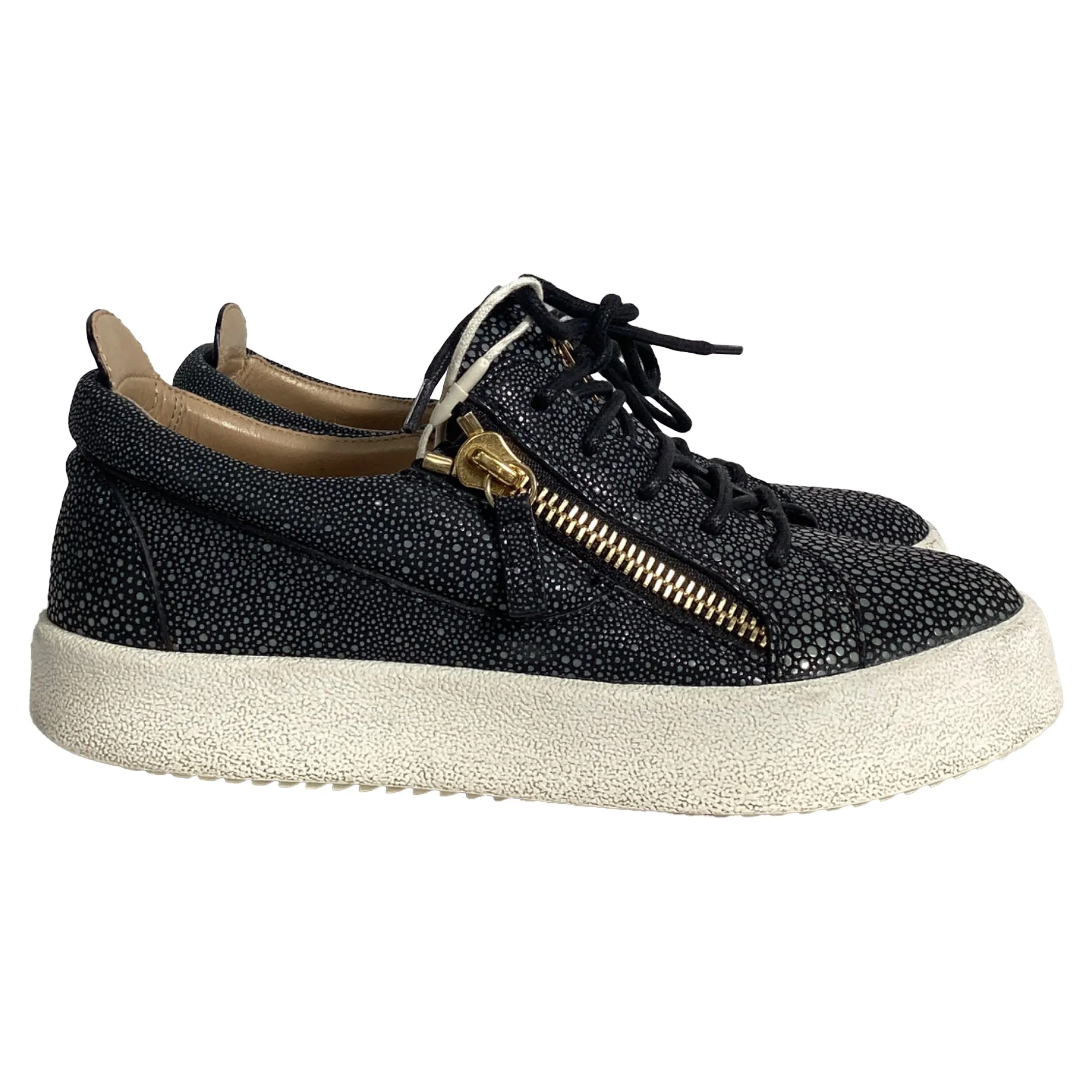 Giuseppe Zanotti Frankie Sneakers in Black Leather Non Restrictive Collar Padding