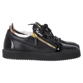 Giuseppe Zanotti Frankie Zipper Detail Sneakers in Black Leather Shock Absorber